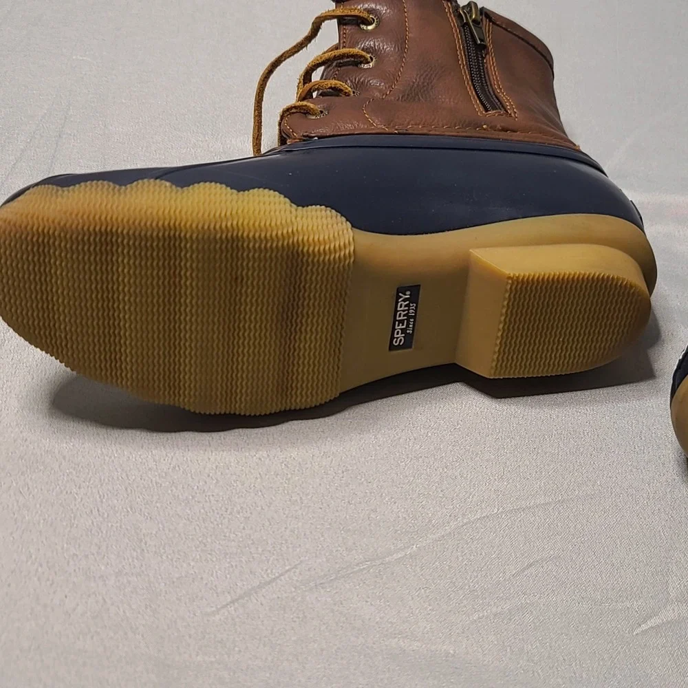 Sperry Saltwater Duck Boots Girls US 4 Navy Brown Waterproof Lace‎ Up Winter